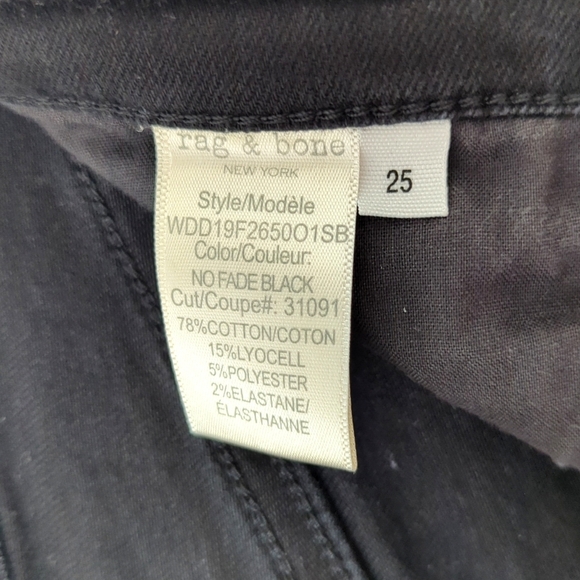 Rag & Bone Cate Classic Mid Rise Ankle Length Skinny Jeans No Fade Black 25 - Picture 10 of 15